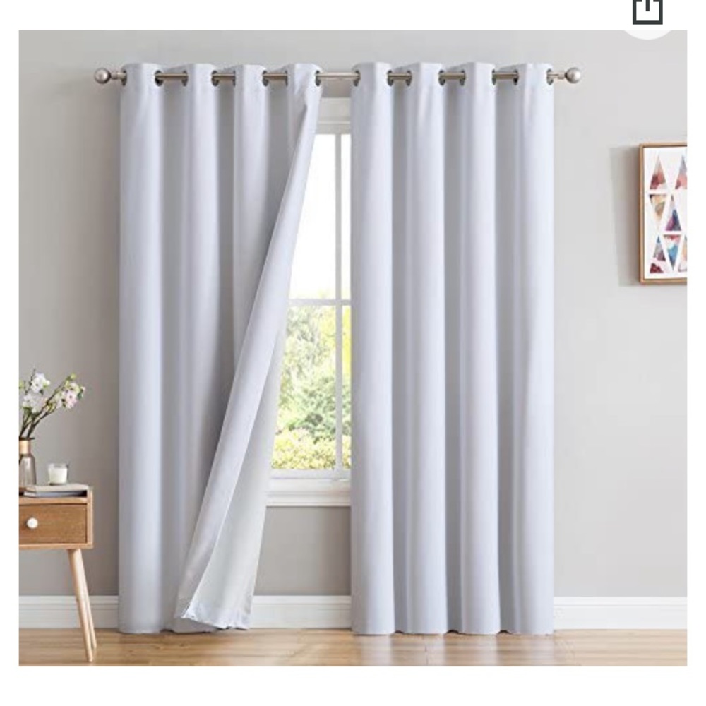 Set, 6 White Blackout Curtain Panels 54 x 84”